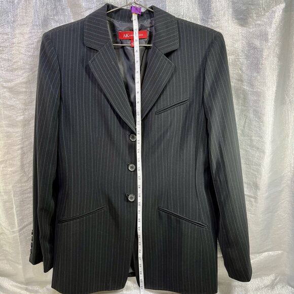 Anne Klein Women's Navy Pinstripe Notched-Collar Jacket Size 10 - Picture 12 of 15